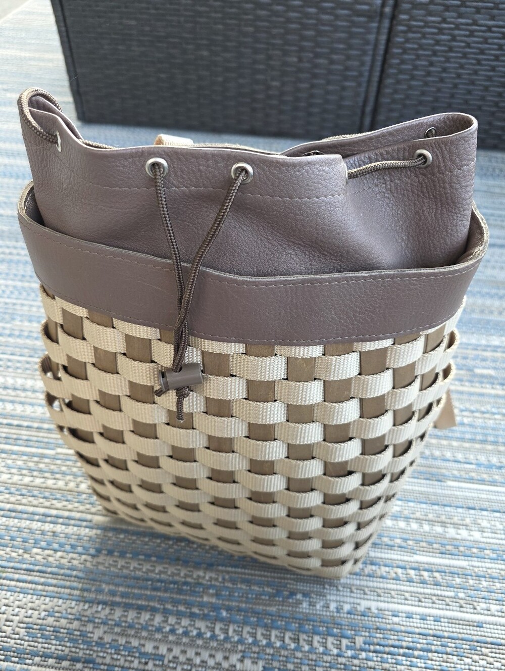 Longaberger To Go Basket Backpack Woven Wood & Nylon Adjustable Straps 2007